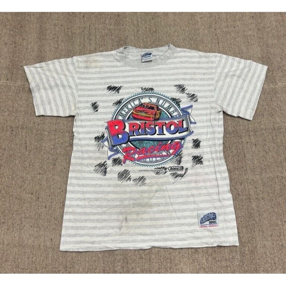 Vintage Nascar Racing Shirt Mens Large‎ Gray 1990s  Cars Bristol
